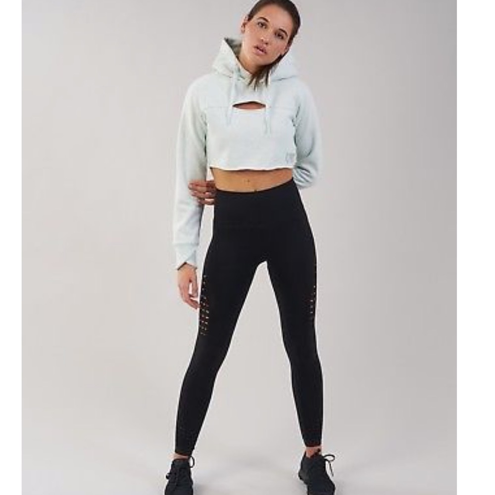 Light blue cropped raw edge hoodie